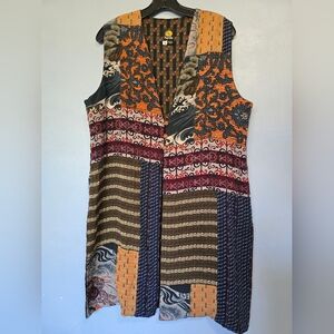 Vntg Namba Silk Mixed Print Boho Womens Vest Tunic Top XL